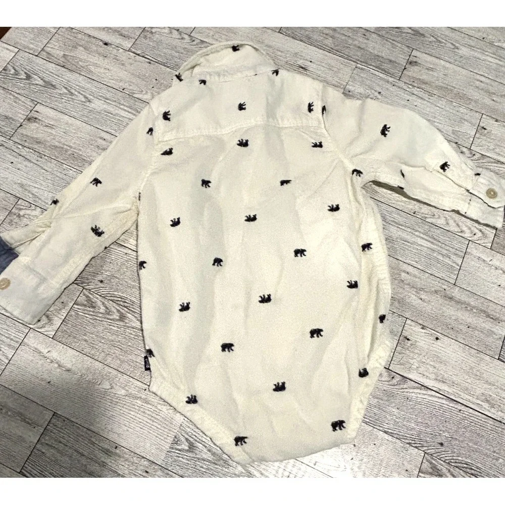 Baby‎ Oshkosh B'Gosh Corduroy One Piece Boys 9 Months White Bear Print Shirt